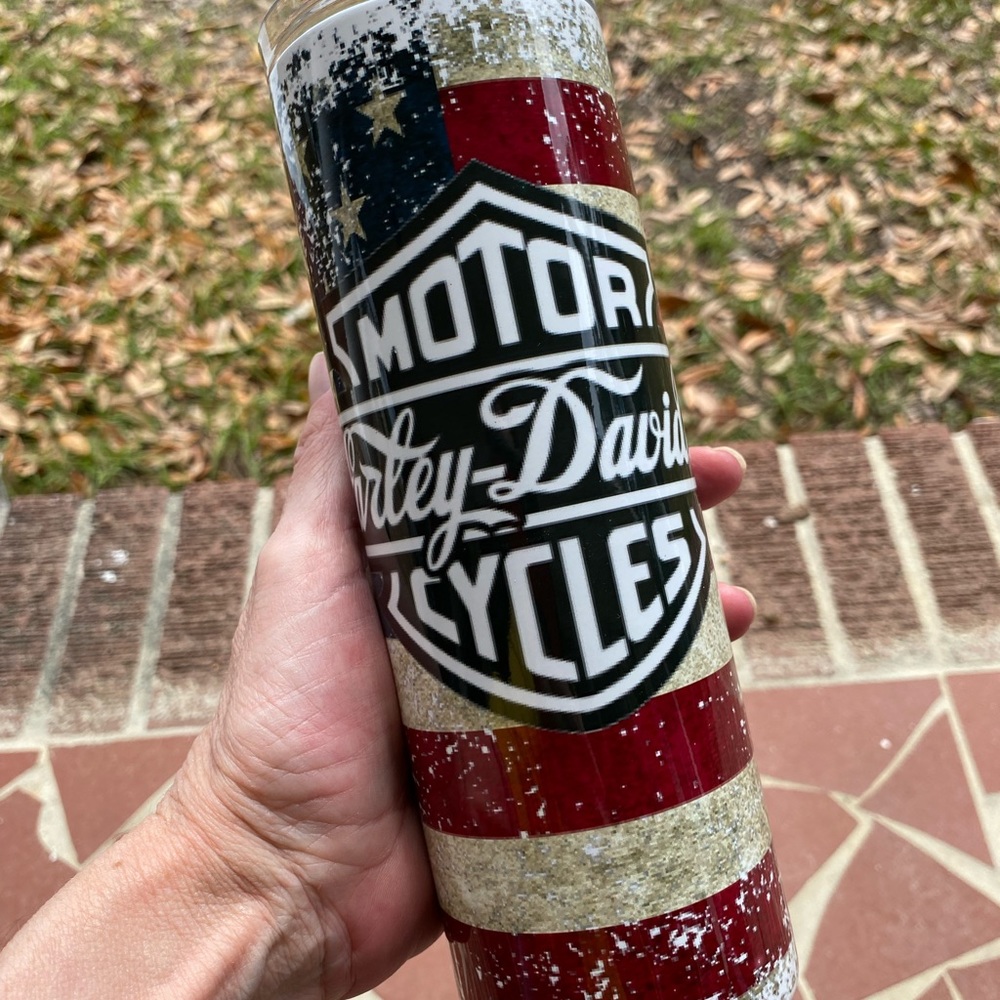 Harley Davidson Distressed Flag Sublimated Tumbler